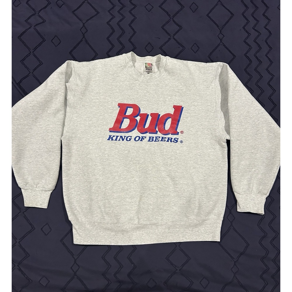 Vintage 90s Budweiser Crewneck Sweatshirt L Fruit of the Loom Super Cotton EUC